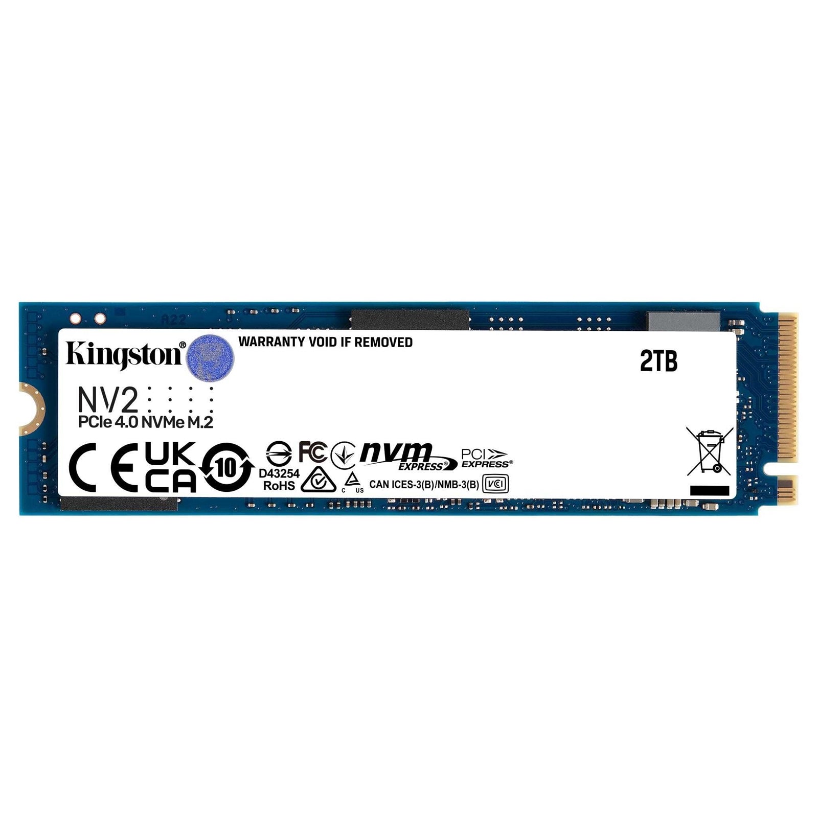Kingston NV2 (SNV2S/2000G) 2TB NVMe SSD, M.2 Interface, PCIe Gen4, 2280, Read 3500 MB/s, Write 2800 MB/s, 3 Year Warranty
