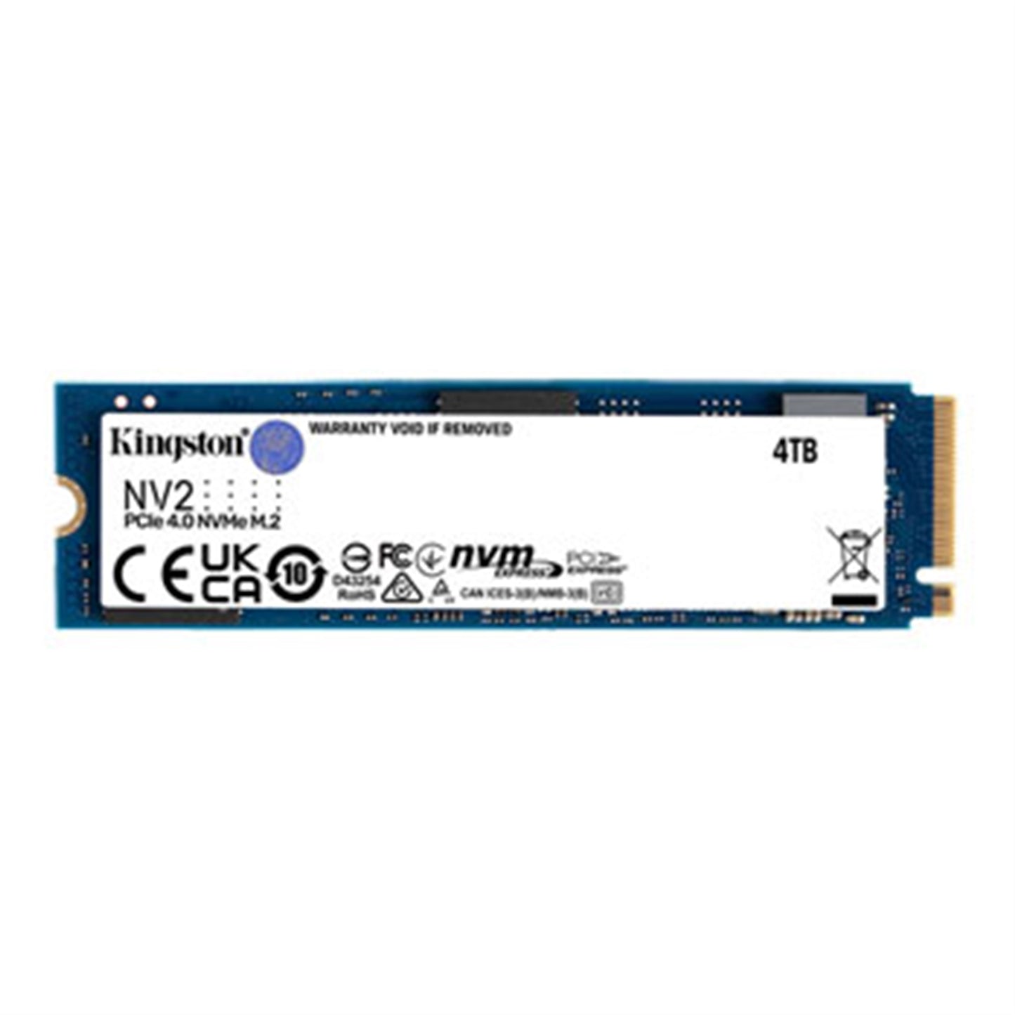 Kingston NV2 (SNV2S/4000G) 4TB NVMe SSD, M.2 Interface, PCIe Gen4, 2280, Read 3500MB/s, Write 2800MB/s, 3 Year Warranty