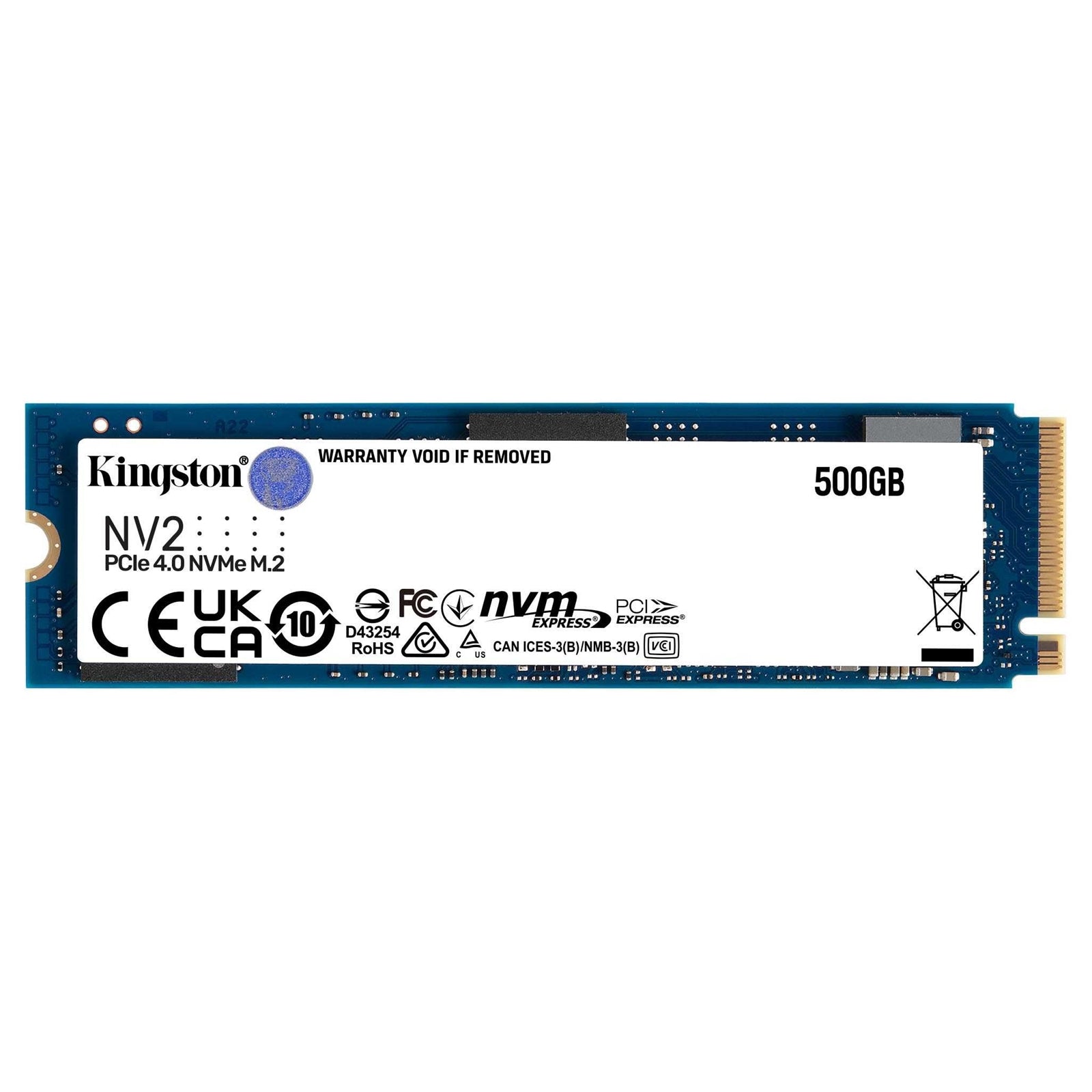 Kingston NV2 (SNV2S/500G) 500GB NVMe SSD, M.2 Interface, PCIe Gen4, 2280, Read 3000 MB/s, Write 1300 MB/s, 3 Year Warranty