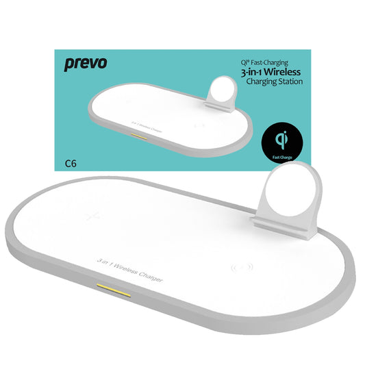Prevo Wireless Charger, 3 in 1 Wireless Charging Station, 15W Qi Certified Fast Charging, Compatible with Smart Phones, Apple watch and AirPods, USB Type-C powered, White