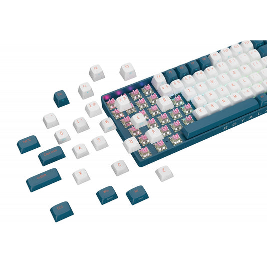 Royalaxe R87 Hot Swappable Mechanical Keyboard, 80% TKL Design, 89 Keys, 2.4GHz, Bluetooth 5.0 or Wired Connection, TTC Golden-Pink Switches, RGB, Windows and Mac Compatible, UK Layout