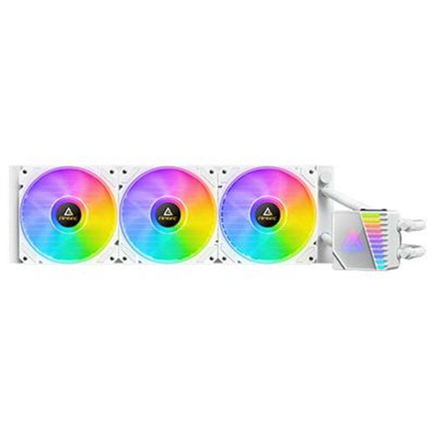 ANTEC Symphony 360 AiO Liquid CPU Cooler, Universal Socket, White, 360mm Radiator, PWM 1600RPM Cooling Fans, Addressable RGB LED Lighting with Chromatic ARGB Lighting Pump Head