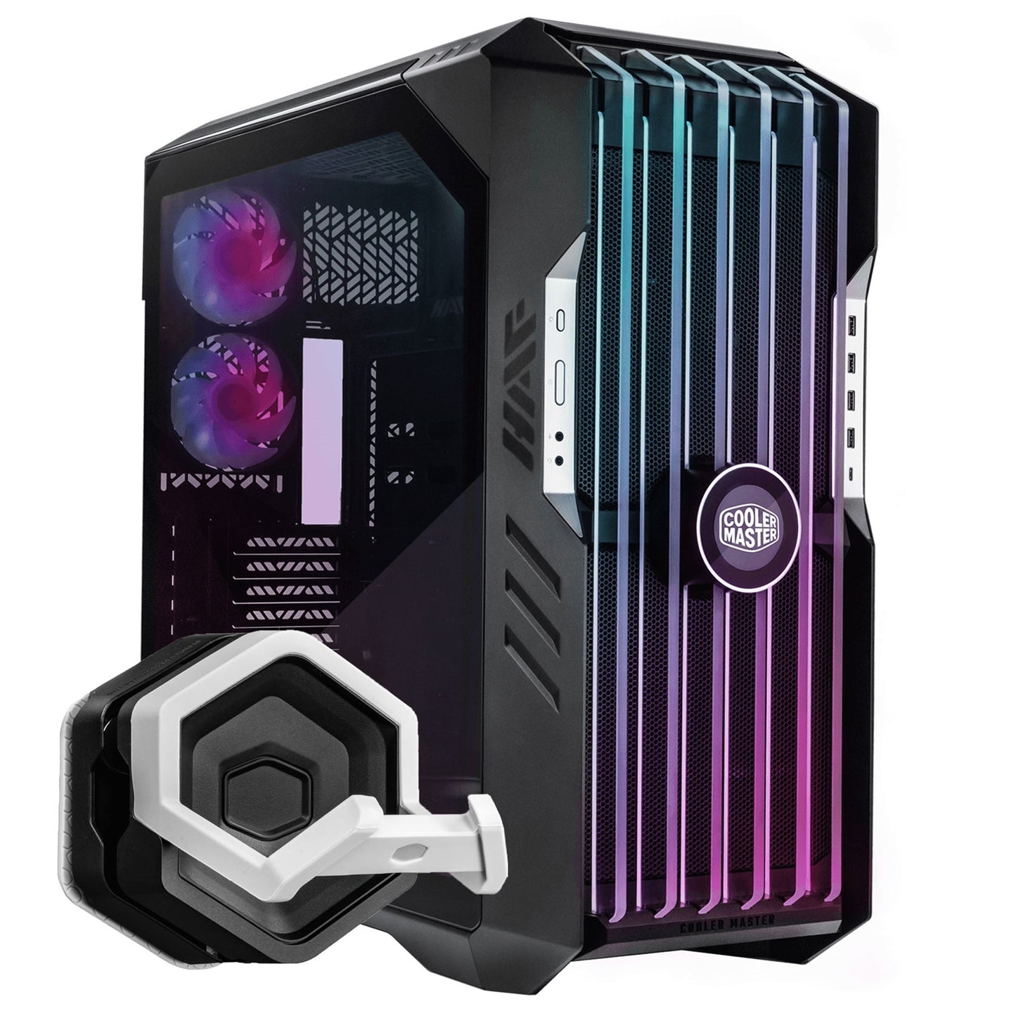 Cooler Master HAF 700 EVO Case, Titanium Grey, Full Tower, 4 x USB 3.2 Gen 1 Type-A, 1 x USB 3.2 Gen 2 Type-C, Tempered Glass Side Window Panel, Edge Lit Front Intake Blades with IRIS Customisable LCD Assistant