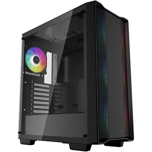 DeepCool CC560 ARGB Case, Gaming, Black, Mid Tower, 1 x USB 3.0 / 1 x USB 2.0, Tempered Glass Side Window Panel, Abundant Airflow Performance, Addressable RGB LED Fans, ATX, Micro ATX, Mini-ITX