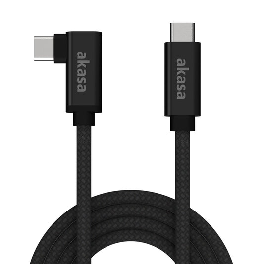 AKASA AK-CBUB66-20BK Data Cable. Right-Angled USB 3.2 Gen 2x2 Type-C (M) to USB 3.2 Gen 2x2 Type-C (M), 2m, Black, SuperSpeed USB up to 20Gbps Data, Fast Charging 100W Power Delivery, Supports DisplayPort Alternate Mode for 4K@60Hz UHD Video Function