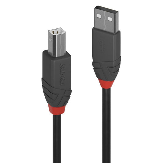 LINDY 36675 Anthra Line USB Cable, USB 2.0 Type-A (M) to USB 2.0 Type-B (M), 5m, Black & Red, Supports Data Transfer Speeds up to 480Mbps, Robust PVC Housing, Nickel Connectors & Gold Plated Contacts, Retail Polybag Packaging