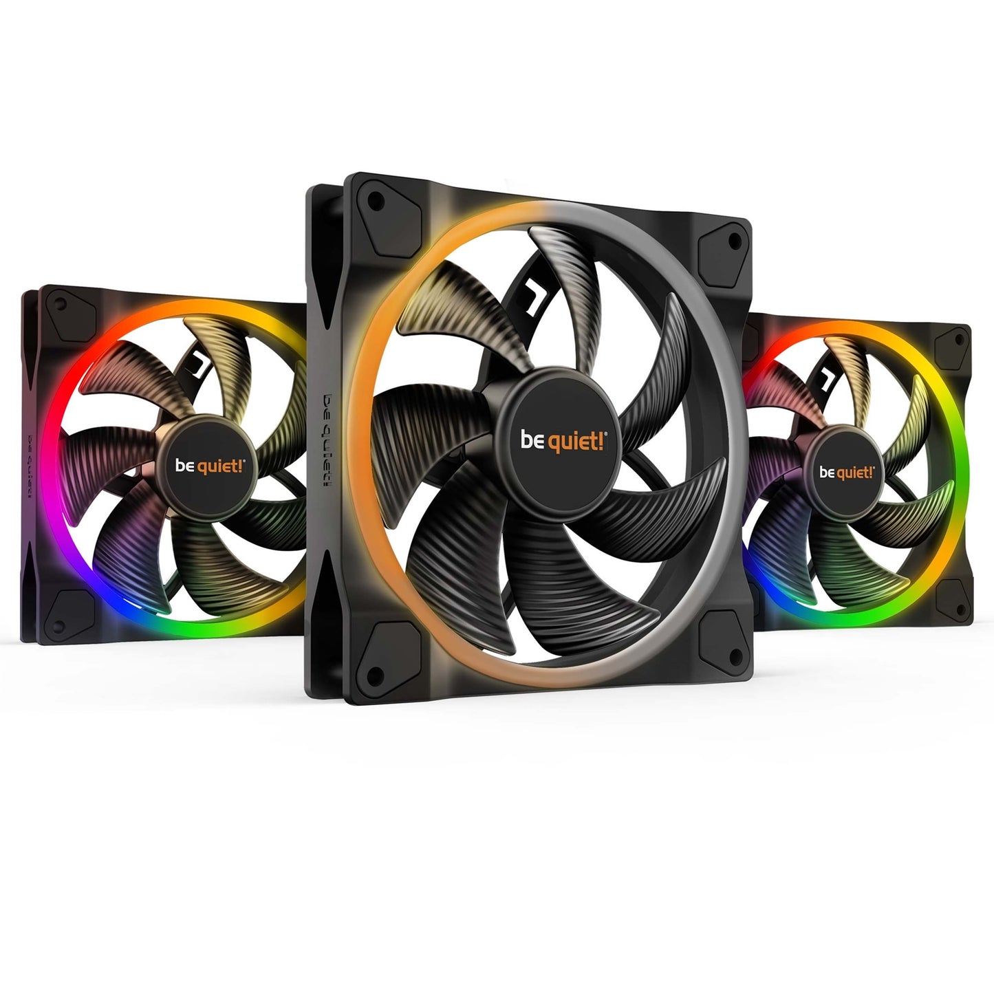 be quiet! Light Wings PWM Addressable RGB Fan Pack, 140mm, 1500RPM, 4-Pin PWM Fan & 3-Pin ARGB Connectors, Black Frame, Black Blades, ARGB Lighting on Front & Rear, Addressable RGB Hub Included