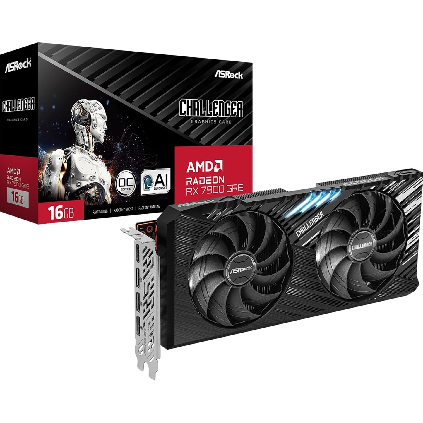 ASRock AMD Radeon RX 7900 GRE Challenger 16GB OC Graphics Card, 16GB GDDR6, 5120 Streams, 2293 MHz Boost Clock, Dual Fan, 3x DisplayPorts / 1x HDMI Port