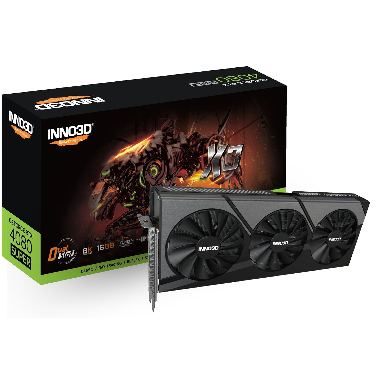 Inno3D NVIDIA GeForce RTX 4080 SUPER X3 Graphics Card, 16GB GDDR6X, 10240 CUDA Cores, 2550 MHz Core Clock, Triple Fan, RGB, 3x Display Ports / 1x HDMI Port