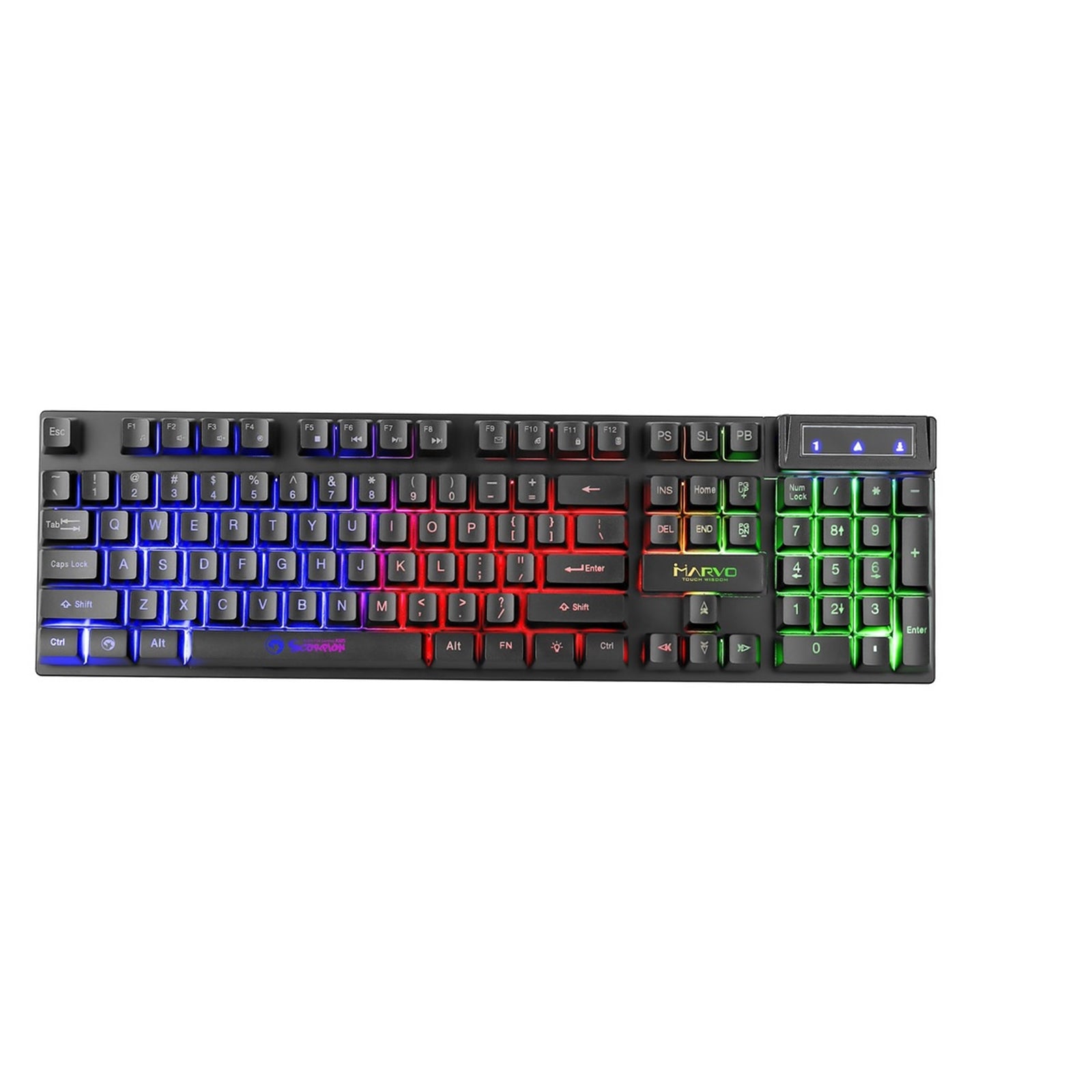 Marvo Scorpion K605 Gaming Keyboard, 3 Colour LED Backlit, USB 2.0, Frameless Design with Multi-Media and Anti-ghosting Keys, UK Layout