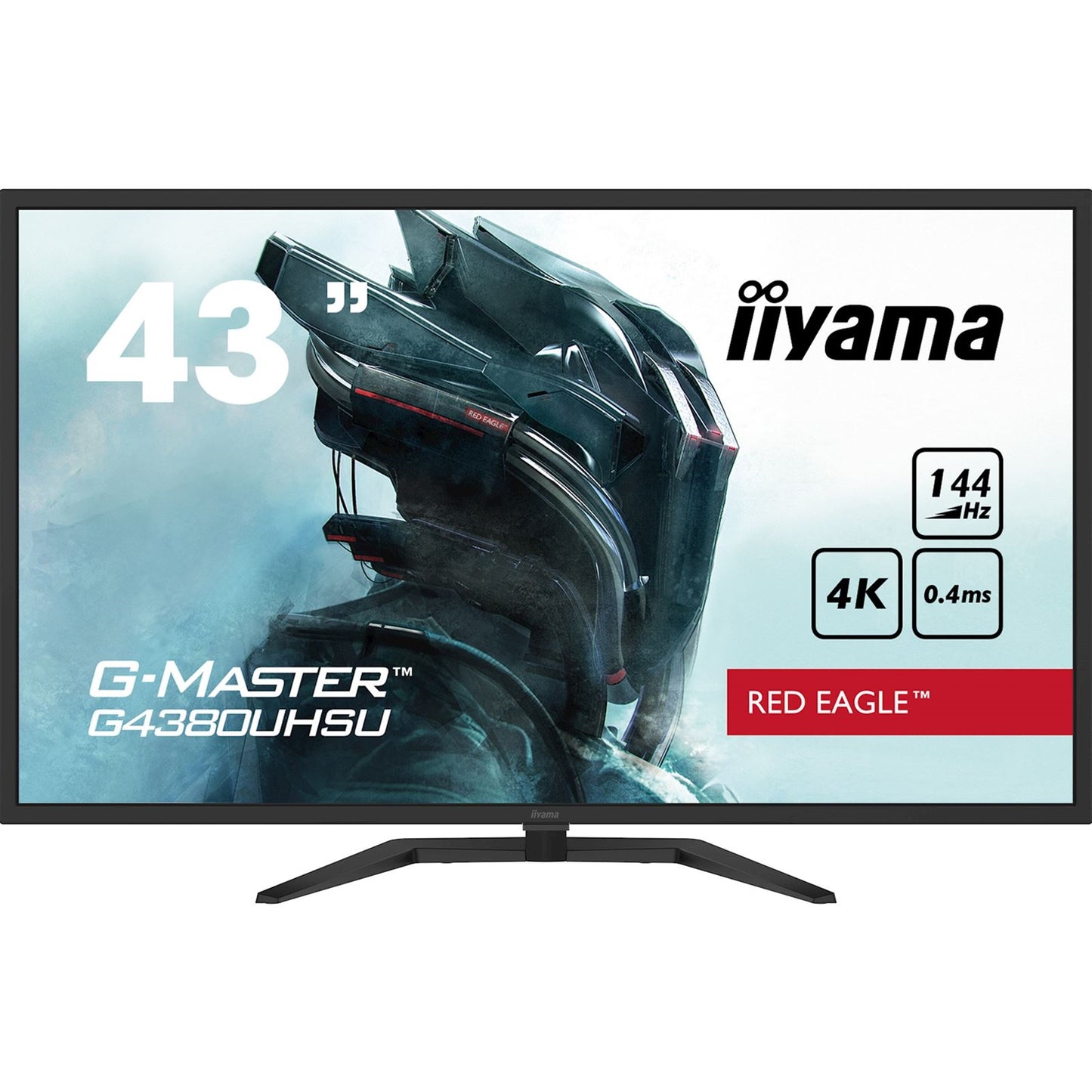 iiyama G-Master G4380UHSU-B1 Red Eagle 43 Inch 4K Gaming Monitor, Black, VA panel, 144hz, 0.4ms, FreeSync, HDMI, DisplayPort, USB Hub, Int PSU, Speakers, VESA